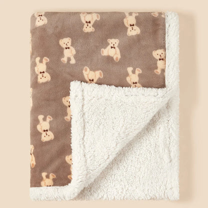 Teddy Bear & Bunny Print Sherpa Fleece Baby Blanket