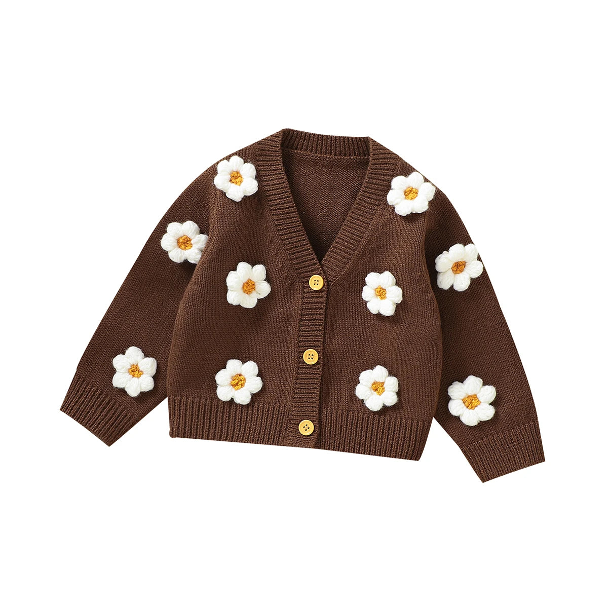 3D Daisy V-Neck Knit Cardigan for Baby Girls