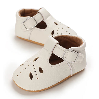 Scalloped T-Strap Baby Mary Jane Shoes with Bows & Cutout Details