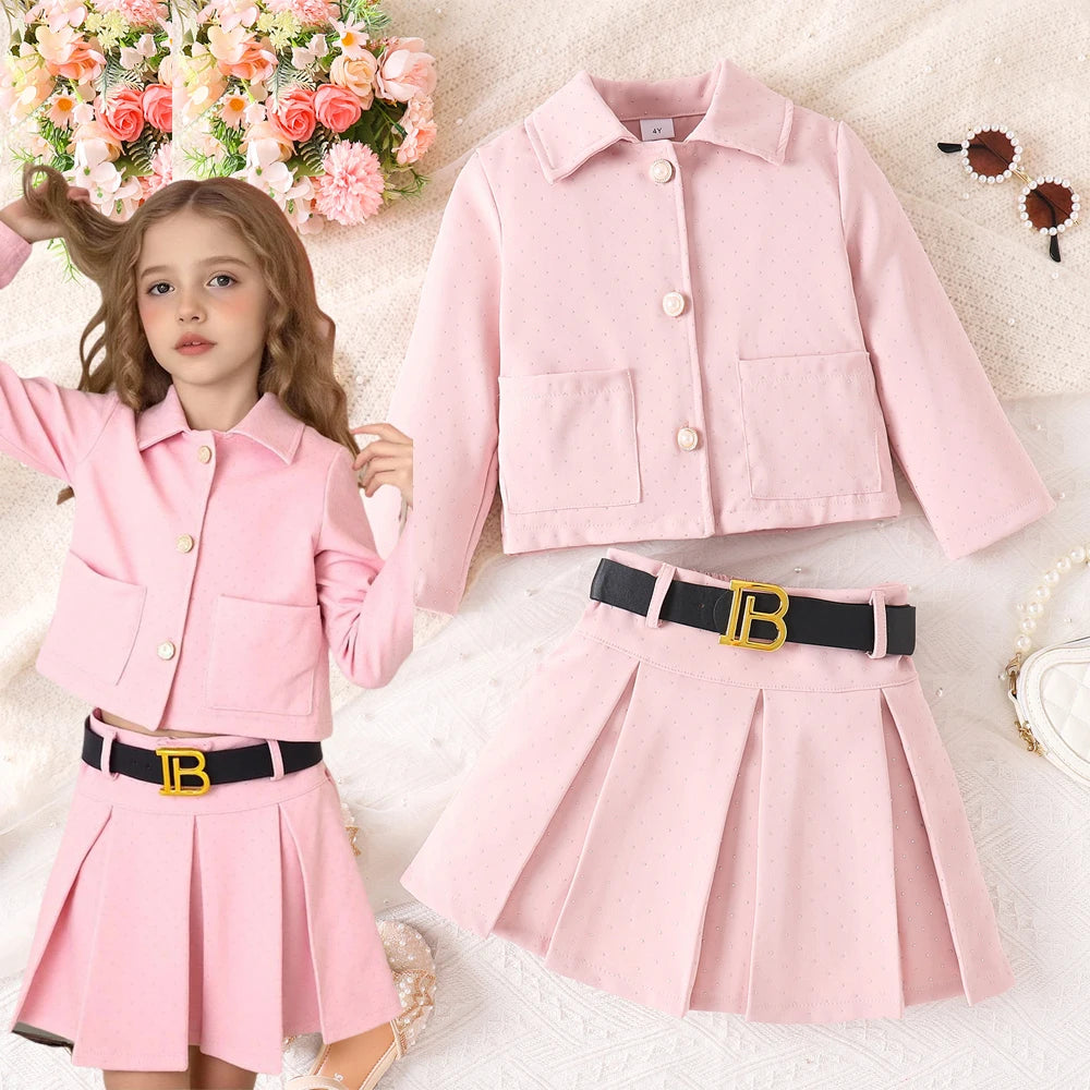 3D Rose Girls’ Blazer & Pleated Skirt Set