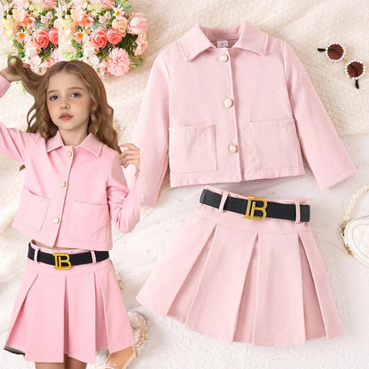 3D Rose Girls’ Blazer & Pleated Skirt Set