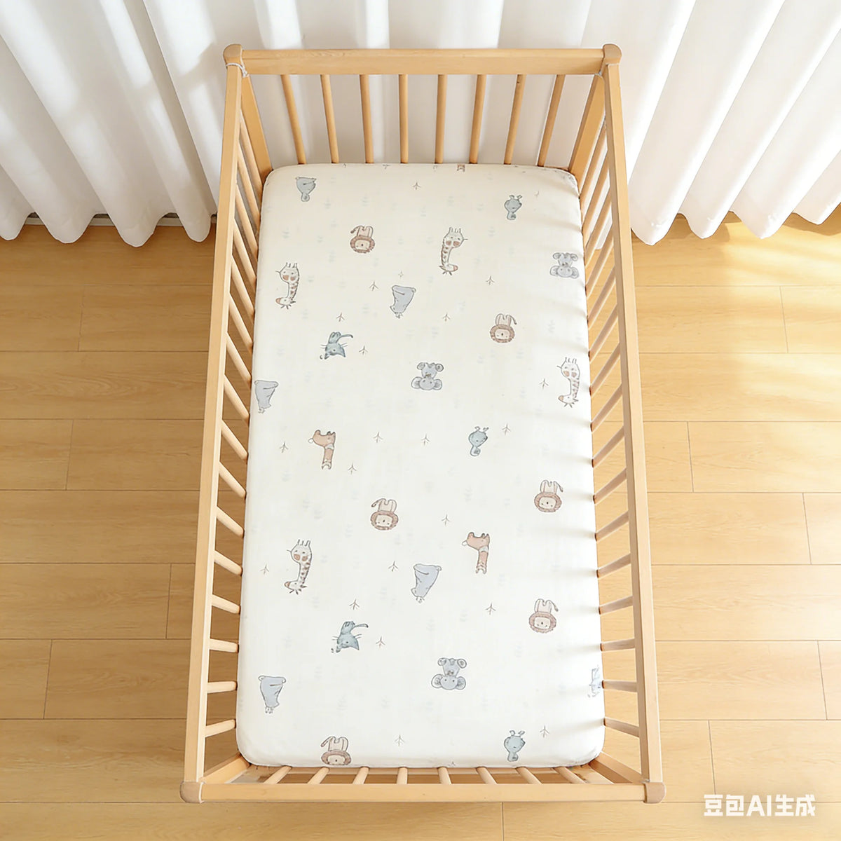 Playful Teddy Bear & Animal Print Cotton Crib Fitted Sheet