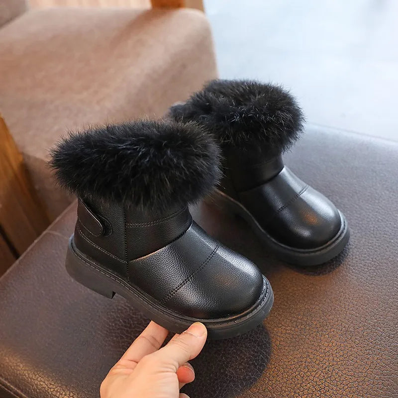 Girls' Faux Fur Trim Snow Boots – Warm Winter Ankle Boots for Toddlers & Little Girls