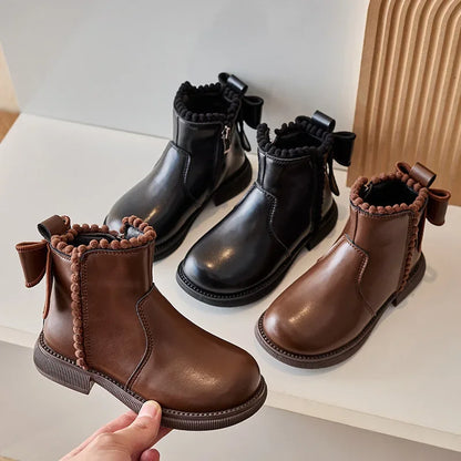 Bow-Detail Zip Ankle Boots for Kids
