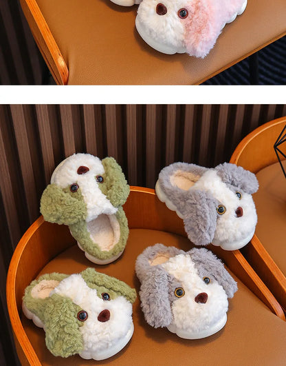 Plush Puppy Indoor Slippers for Toddlers & Kids – Warm, Non-Slip House Shoes