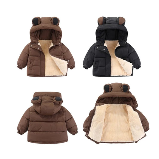Sherpa-Lined Bear Ear Puffer Coat for Kids