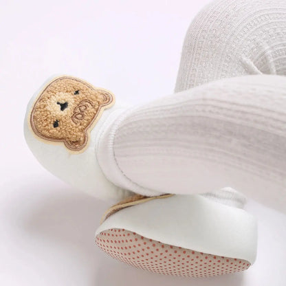 Baby Winter Moccasin Socks – Soft First Walker Booties with Teddy Bear Detail (0–12 Months)