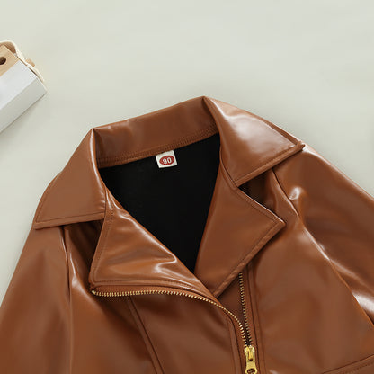 Classic Moto Kids’ Faux Leather Jacket with Gold-Tone Zip