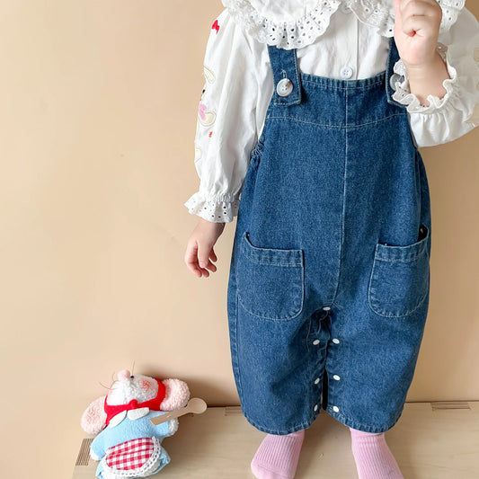 Baby Bunny Ear Denim Overalls | Loose Fit Denim Jumpsuit