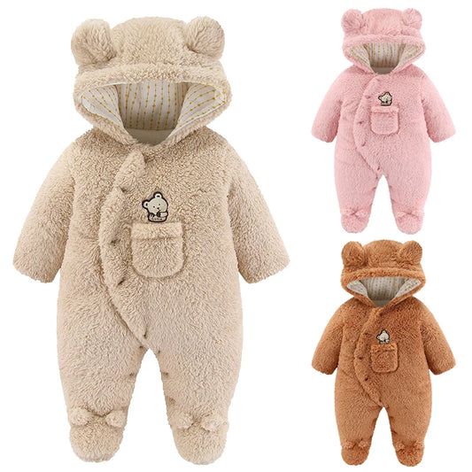 Bear Ear Plush Hooded Footie Romper for Babies
