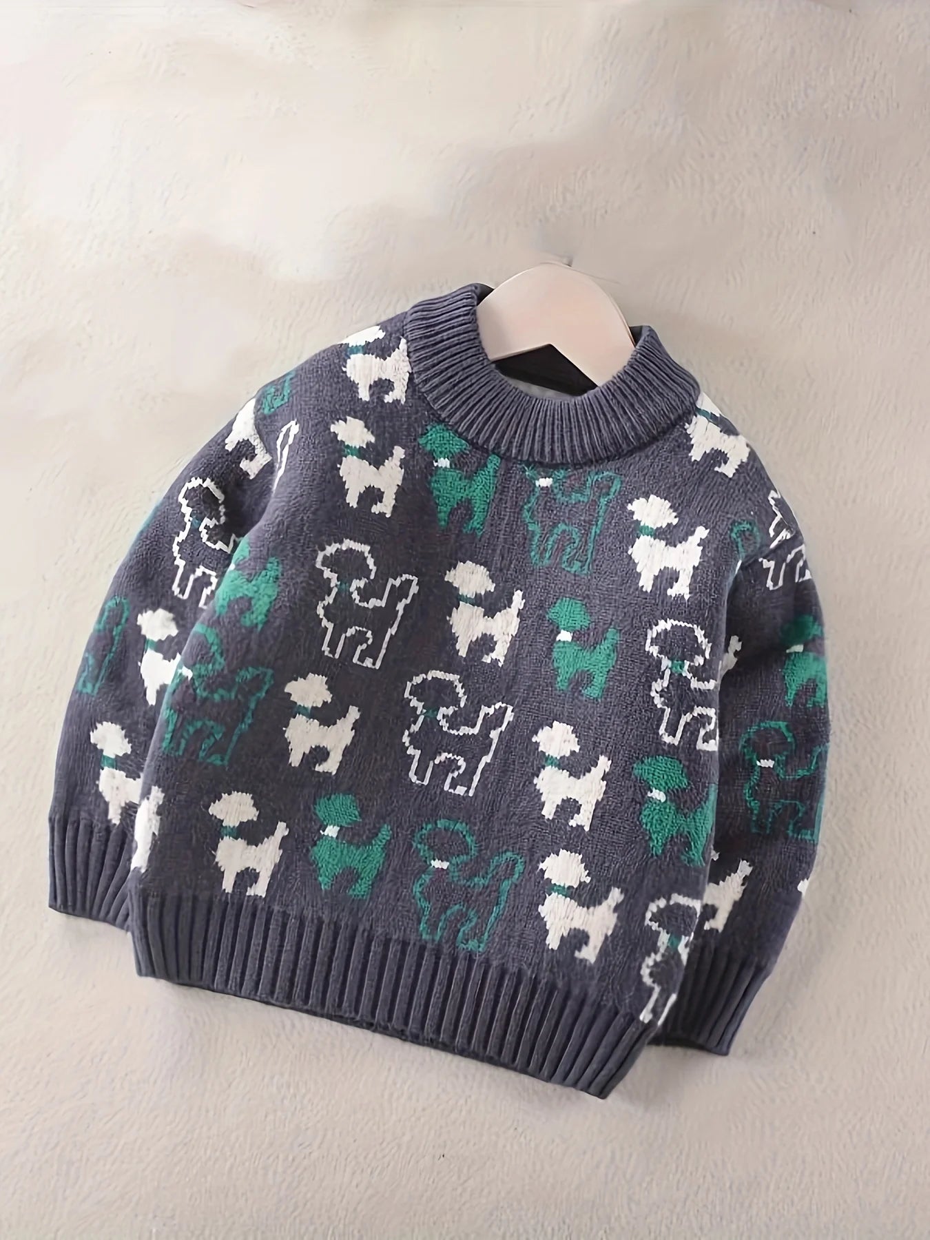 Fleece-Lined Knit Pullover for Boys – Cozy Cartoon Sweater for Fall & Winter