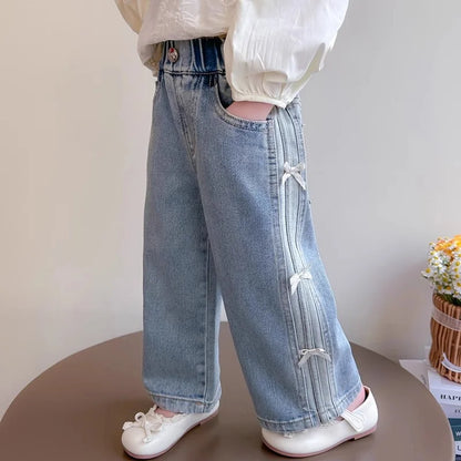 Butterfly & Bow Wide-Leg Denim Pants for Girls