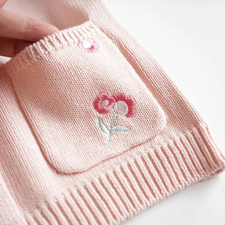 Baby & Toddler Girls Cotton Knit Cardigan (2–6 Years) – Button-Front Sweater with Duck Embroidery