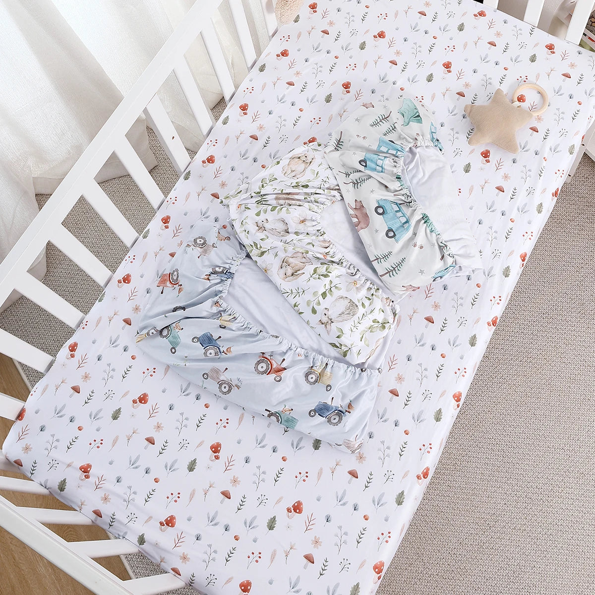 Woodland Adventure & Teddy Bear Print Fitted Crib Sheet