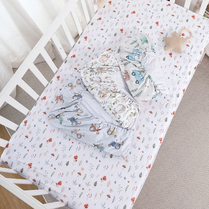 Woodland Adventure & Teddy Bear Print Fitted Crib Sheet