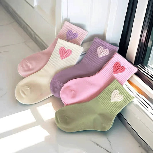 Ribbed Heart & Playful Print Girls’ Crew Socks
