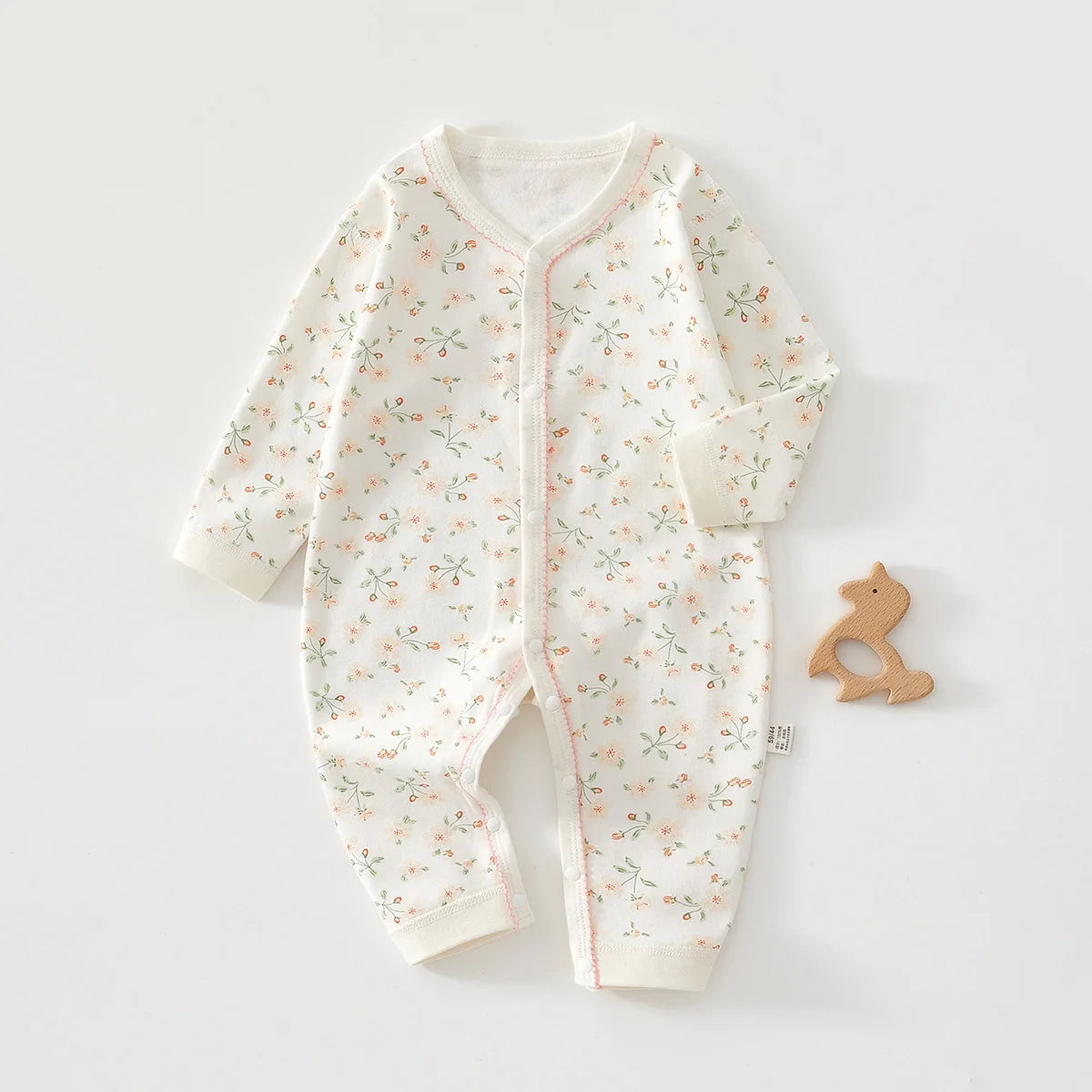 Delicate Floral Wrap-Front Cotton Romper for Babies