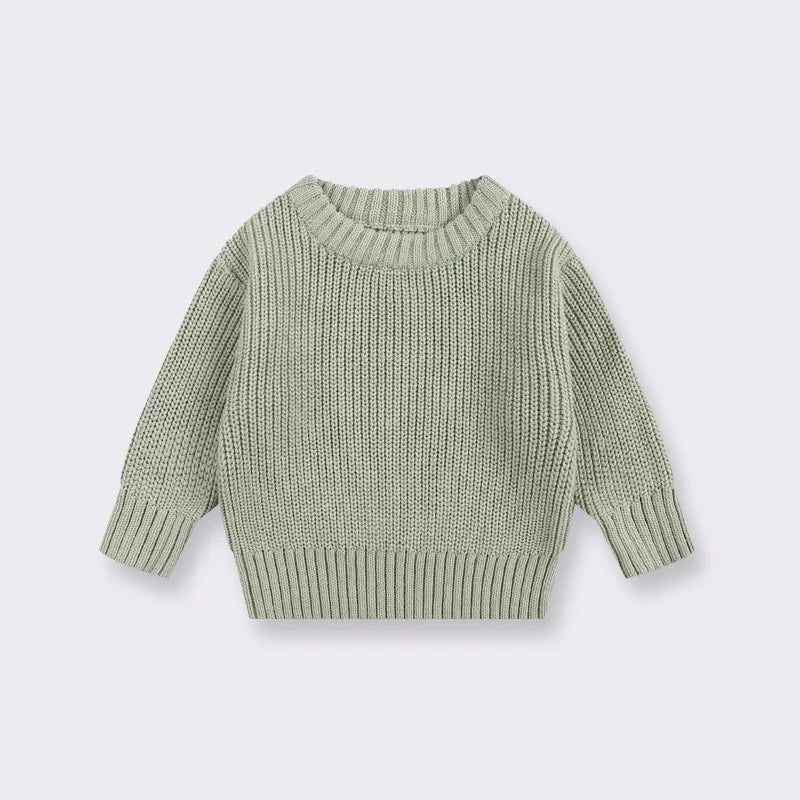 Chunky Ribbed Crewneck Cotton Sweater for Babies & Kids