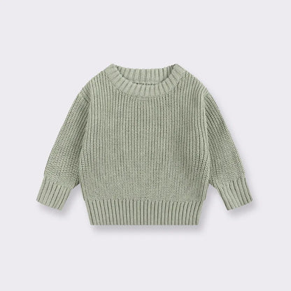 Chunky Ribbed Crewneck Cotton Sweater for Babies & Kids