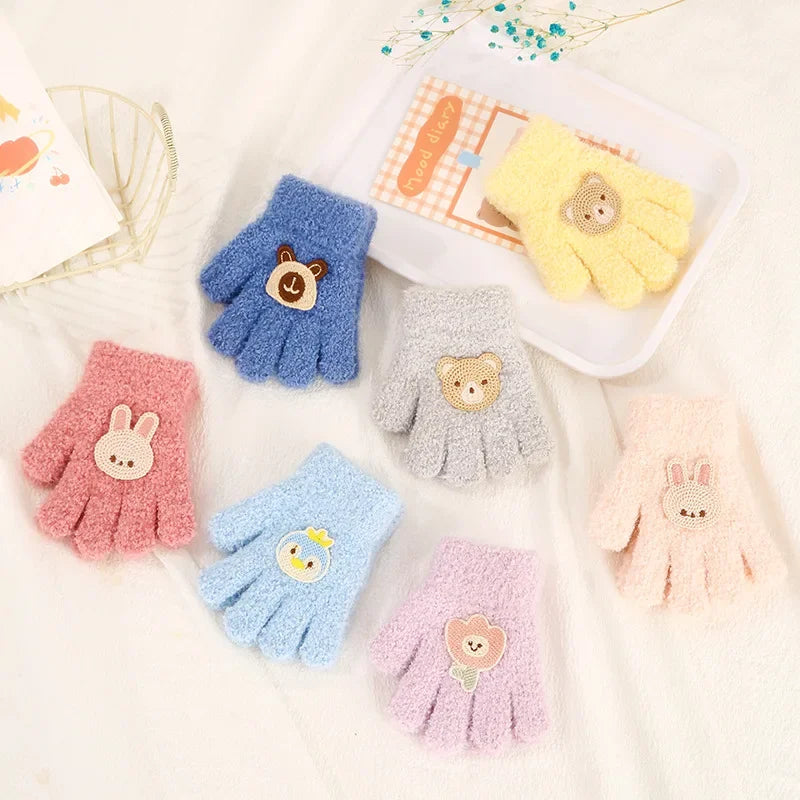 Soft Cartoon Winter Gloves for Toddlers (Ages 1–3)
