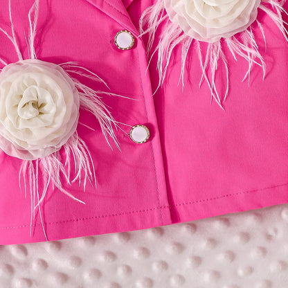 3D Rose Girls’ Blazer & Pleated Skirt Set