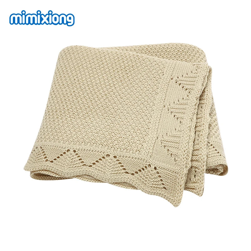 Scalloped Pointelle Knit Baby Blanket in Soft Neutral Colors