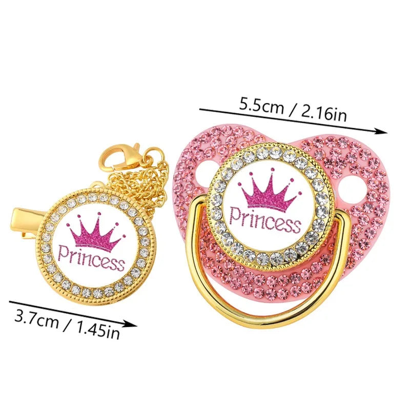 Royal Crown Rhinestone Pacifier & Clip Set for Babies
