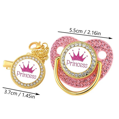 Royal Crown Rhinestone Pacifier & Clip Set for Babies