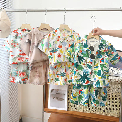 Tropical Boardwalk Print Shirt & Shorts Vacation Set for Boys