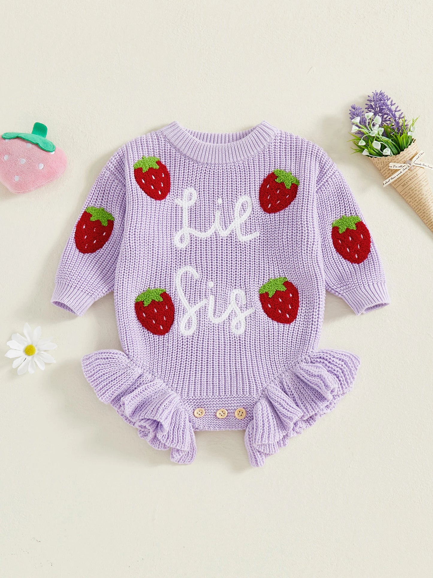 Strawberry Knit Sweater Romper for Baby Girls