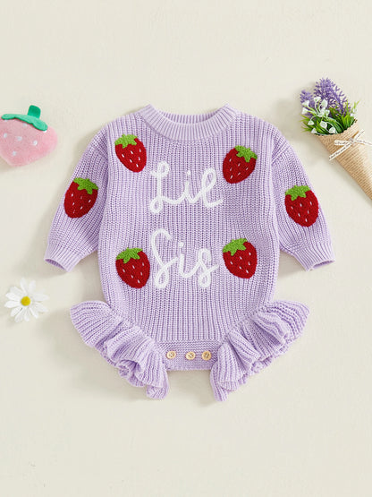 Strawberry Knit Sweater Romper for Baby Girls