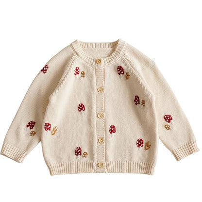 Baby & Toddler Girls Cotton Knit Cardigan (2–6 Years) – Button-Front Sweater with Duck Embroidery