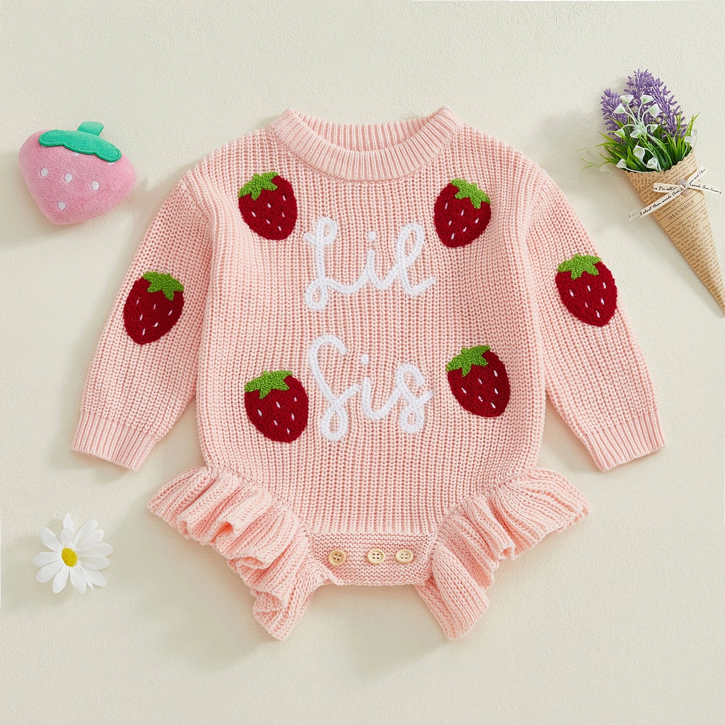 Strawberry Knit Sweater Romper for Baby Girls