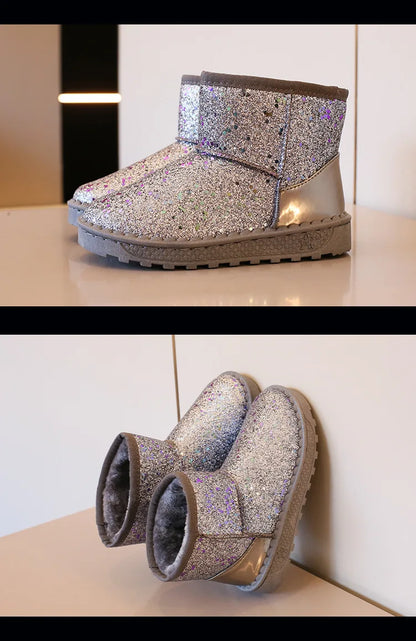 Glitter Plush-Lined Ankle Boots for Girls