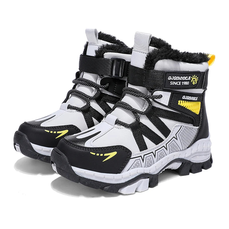 Sporty High-Top Plush-Lined Winter Boots for Boys