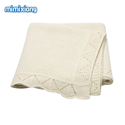 Scalloped Pointelle Knit Baby Blanket in Soft Neutral Colors