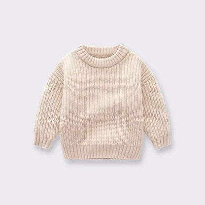 Chunky Ribbed Crewneck Cotton Sweater for Babies & Kids