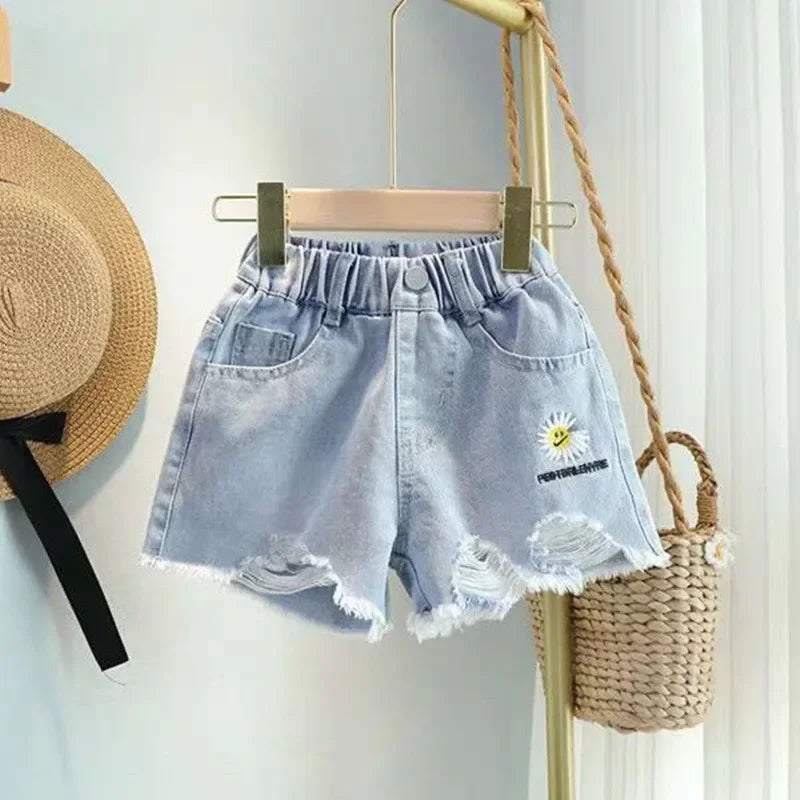 Playful Detail Denim Shorts for Girls