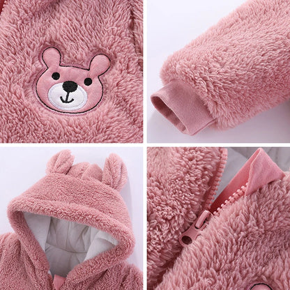 Plush Bear-Ear Fleece Baby Romper