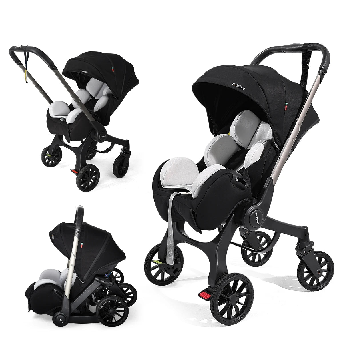 Reversible High-View Stroller with Car Seat Attachment – Adjustable Backrest, One-Click Fold Pushchair