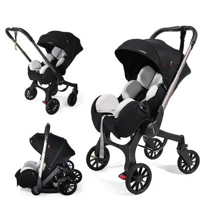 Reversible High-View Stroller with Car Seat Attachment – Adjustable Backrest, One-Click Fold Pushchair
