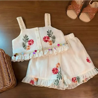 Embroidered Garden Girls’ Cami & Ruffle Shorts Set