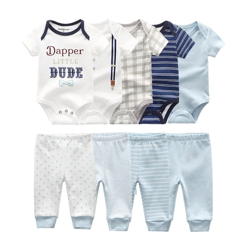 9-Piece Baby Bodysuit & Pants Set – Newborn Essentials for Boys & Girls