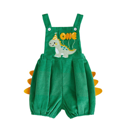 First Birthday Dino Corduroy Bubble Overall Romper for Baby Boys