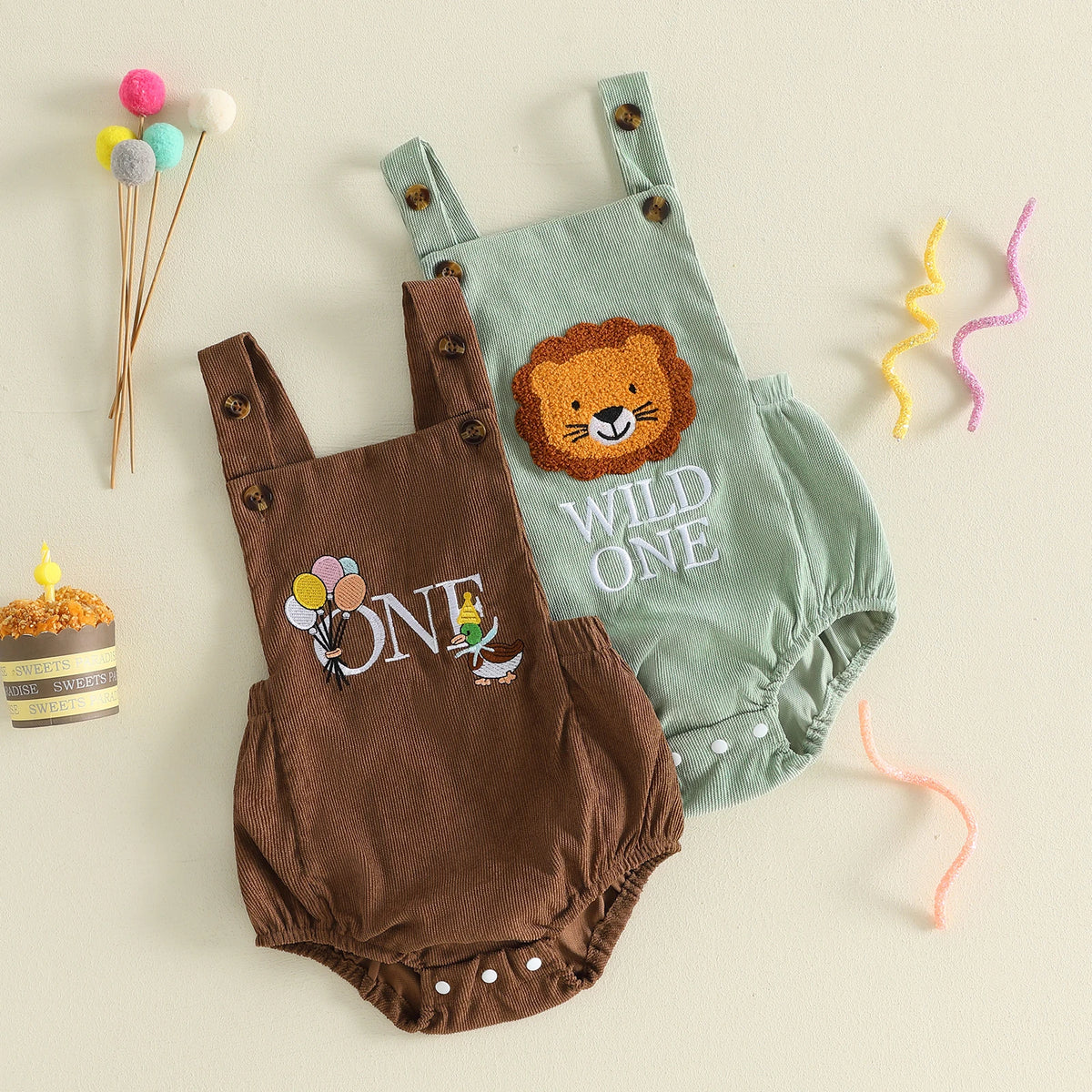 Wild One First Birthday Corduroy Overall Romper