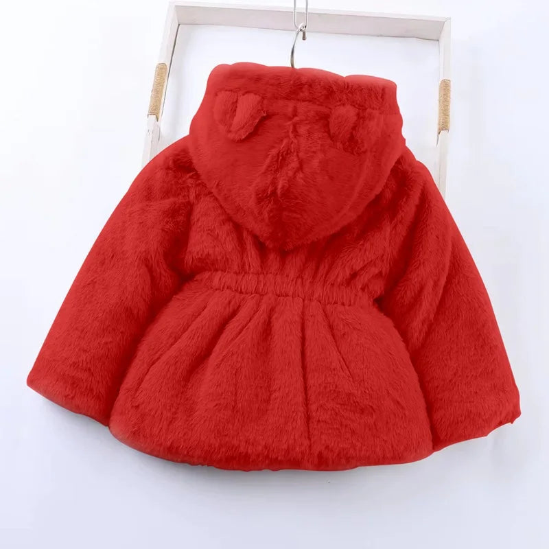 Baby Girls Sherpa Hooded Winter Coat with Pockets – Soft Plush Zip-Up Jacket