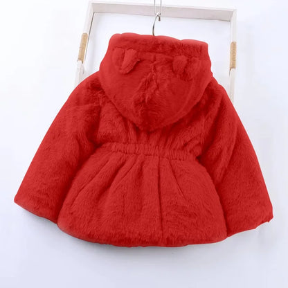 Baby Girls Sherpa Hooded Winter Coat with Pockets – Soft Plush Zip-Up Jacket