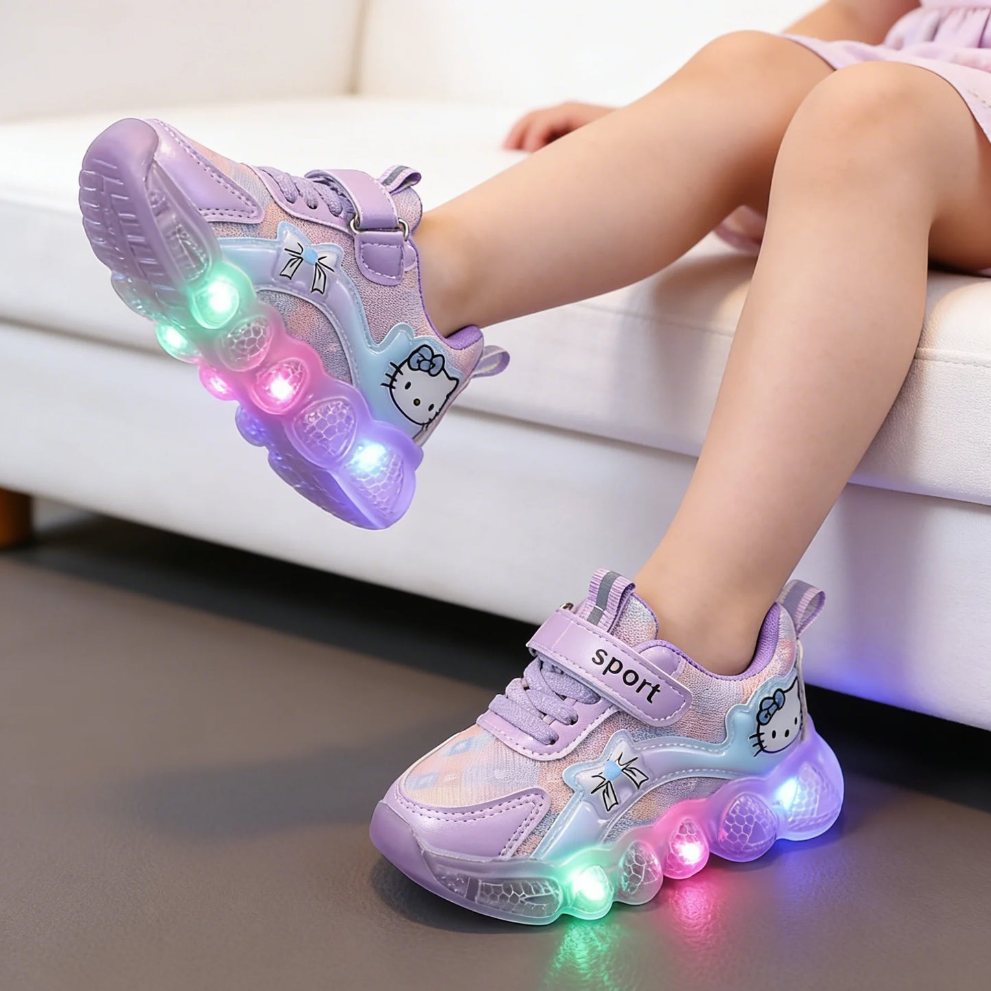 Girls Cartoon LED Light Sneakers in PU Leather