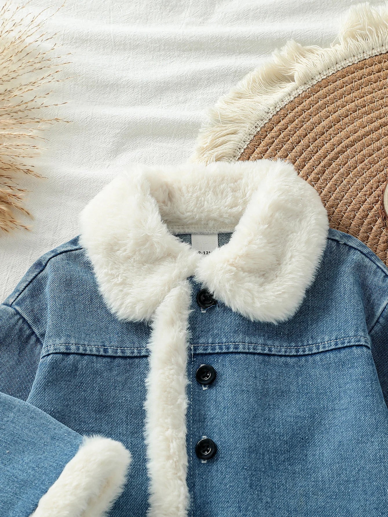 Baby Girl Fleece-Lined Denim Jacket with Button Front – Cozy Winter Coat (6 Months–3 Years)