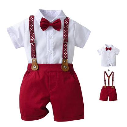 4-Piece Boys Formal Set – Bow Tie Shirt, Star Suspenders & Shorts for Weddings